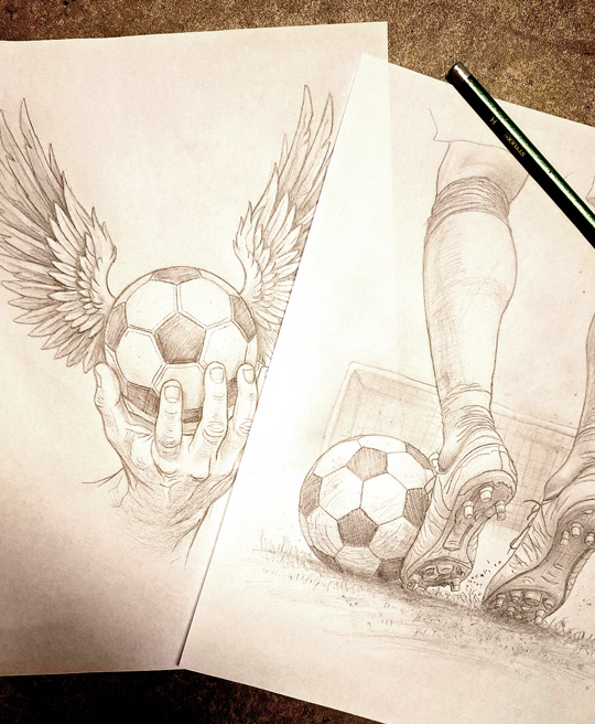 Zeichnung eines fussballs mit Tor